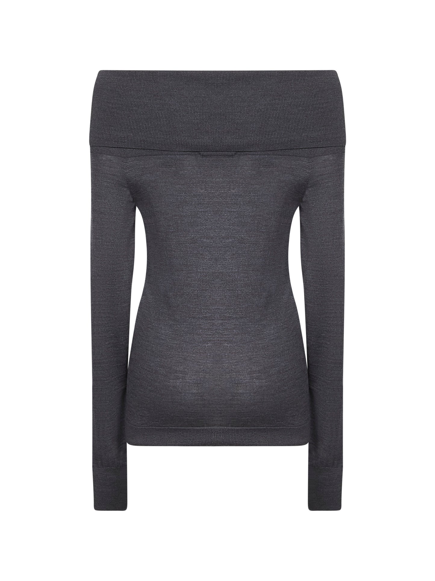 Grey wool off-the-shoulder sweater
