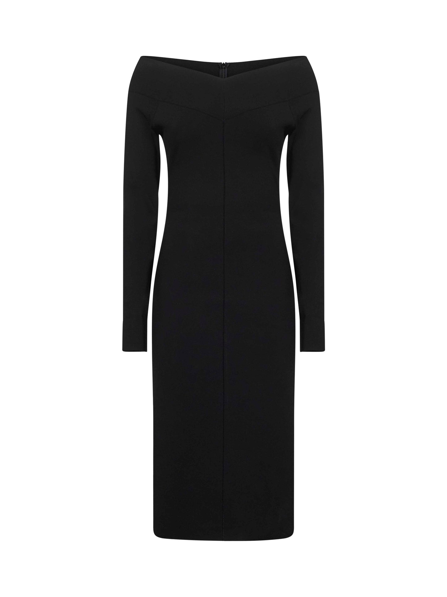 Black compact knit midi dress