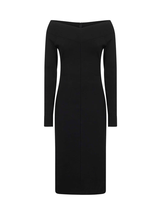 Black compact knit midi dress