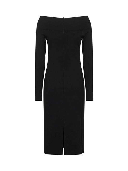 Black compact knit midi dress