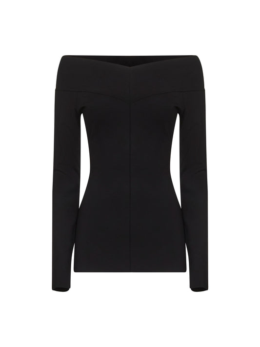 Black viscose blend off-the-shoulder top