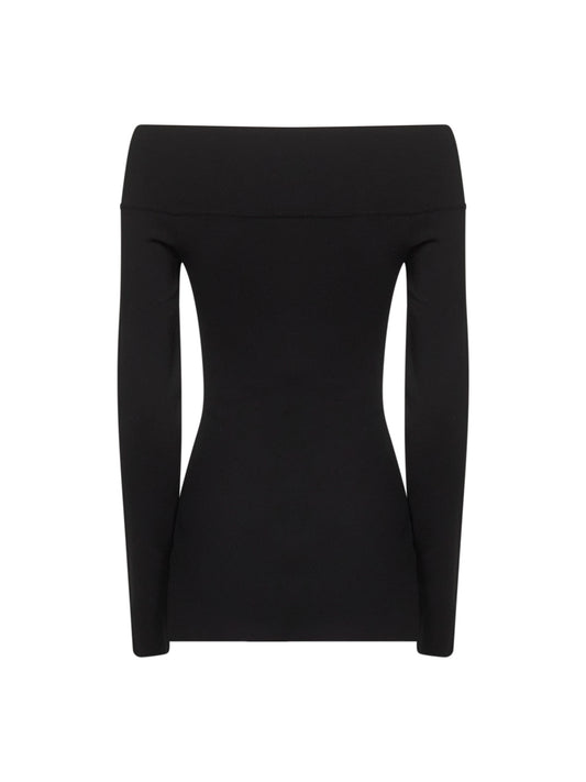 Black viscose blend off-the-shoulder top