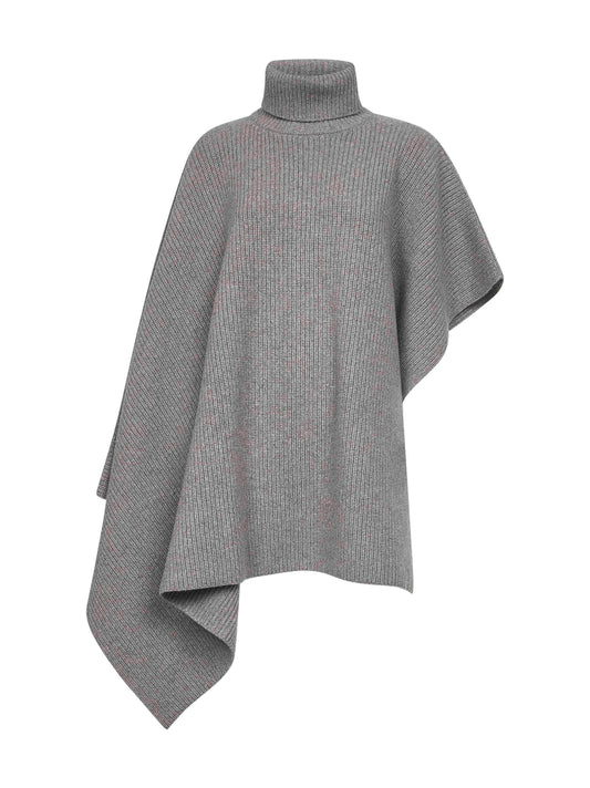 Grey knit asymmetric poncho