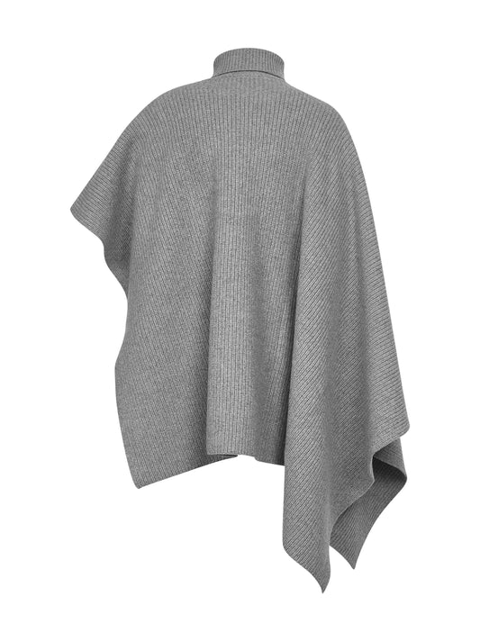 Grey knit asymmetric poncho