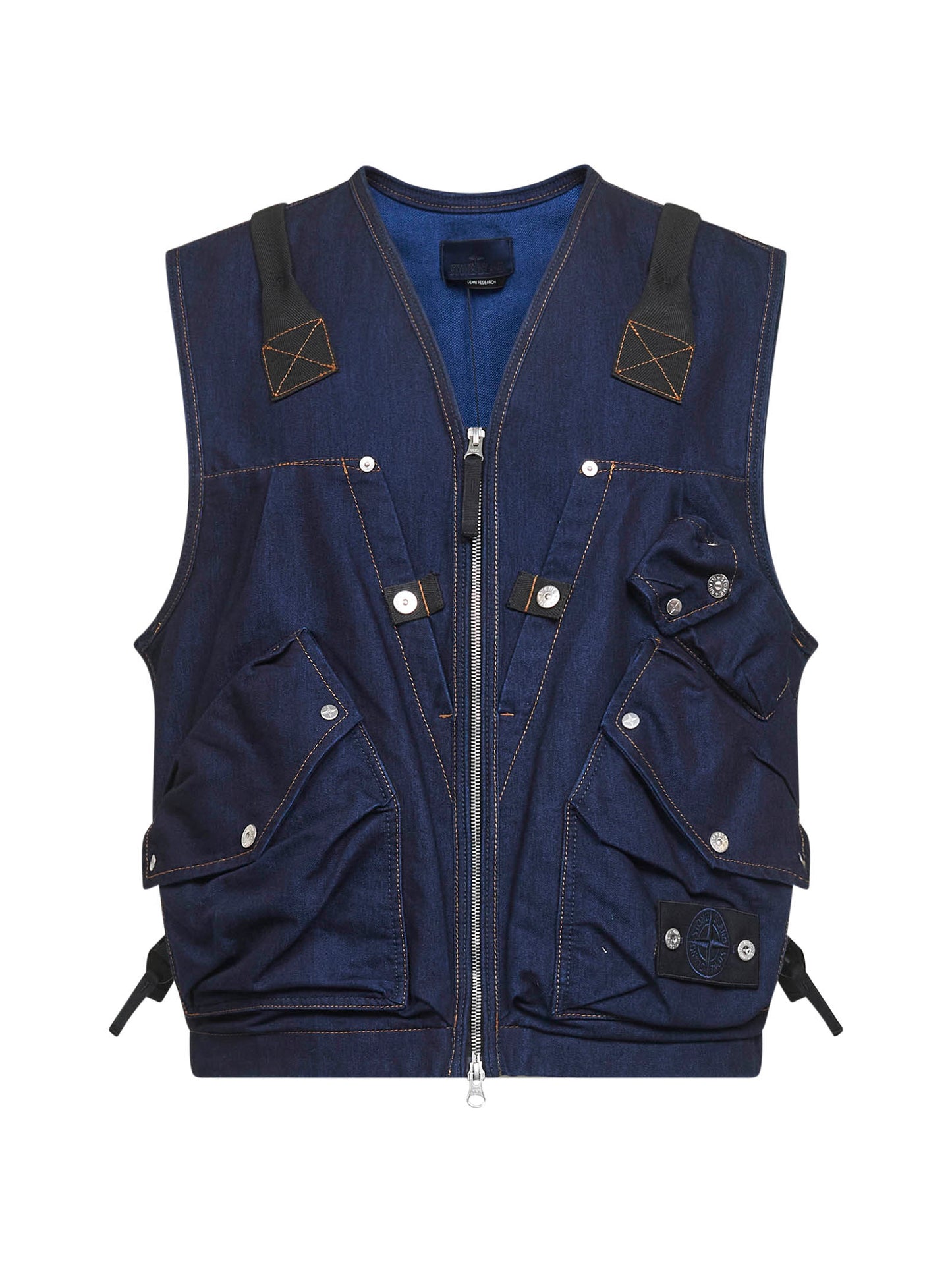 Gilet utility in denim di misto cotone blu