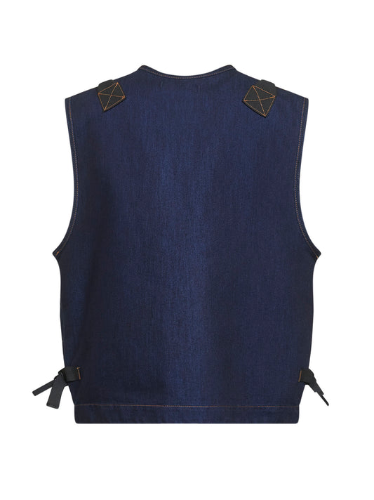 Gilet utility in denim di misto cotone blu