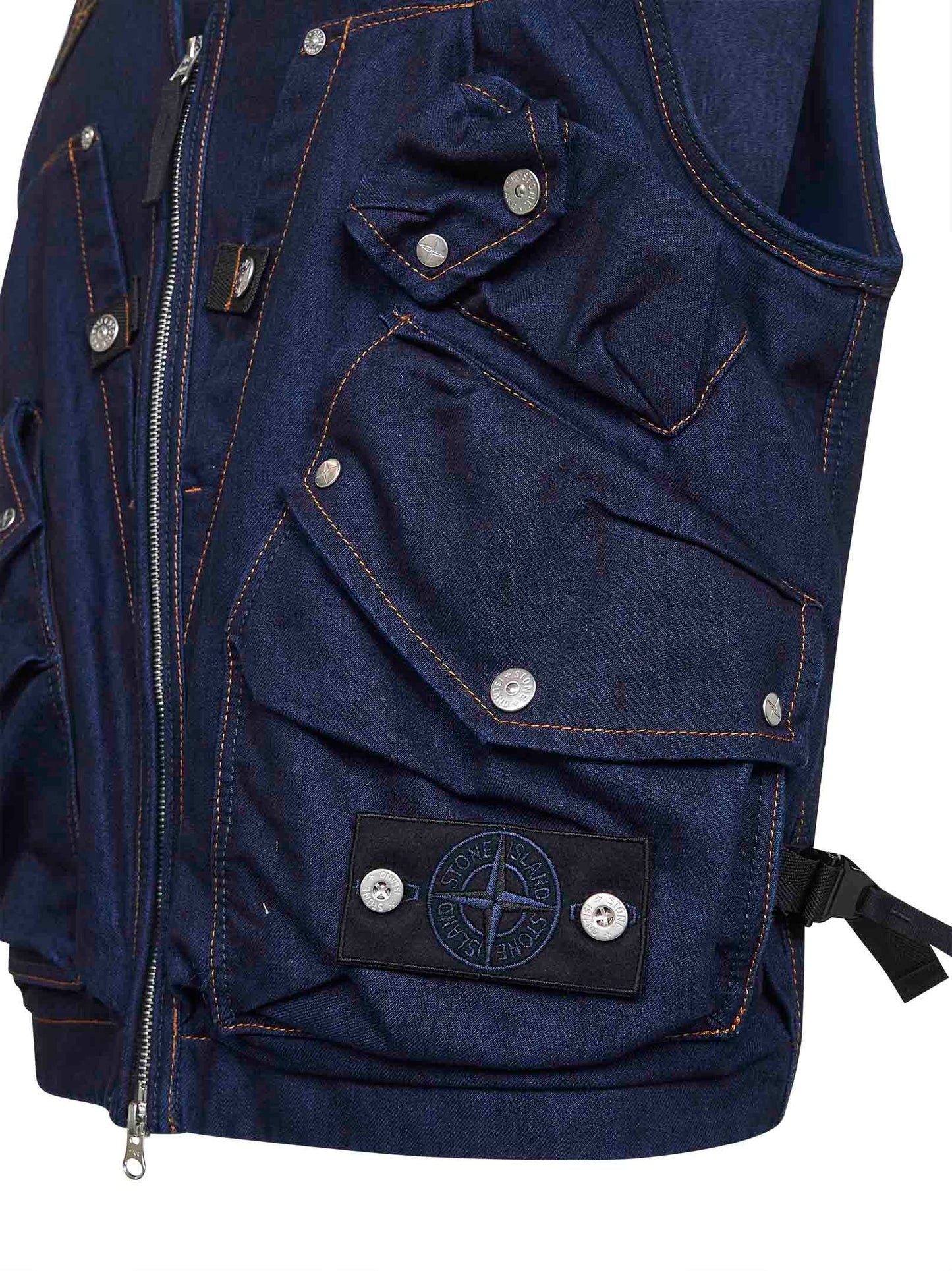 Gilet utility in denim di misto cotone blu