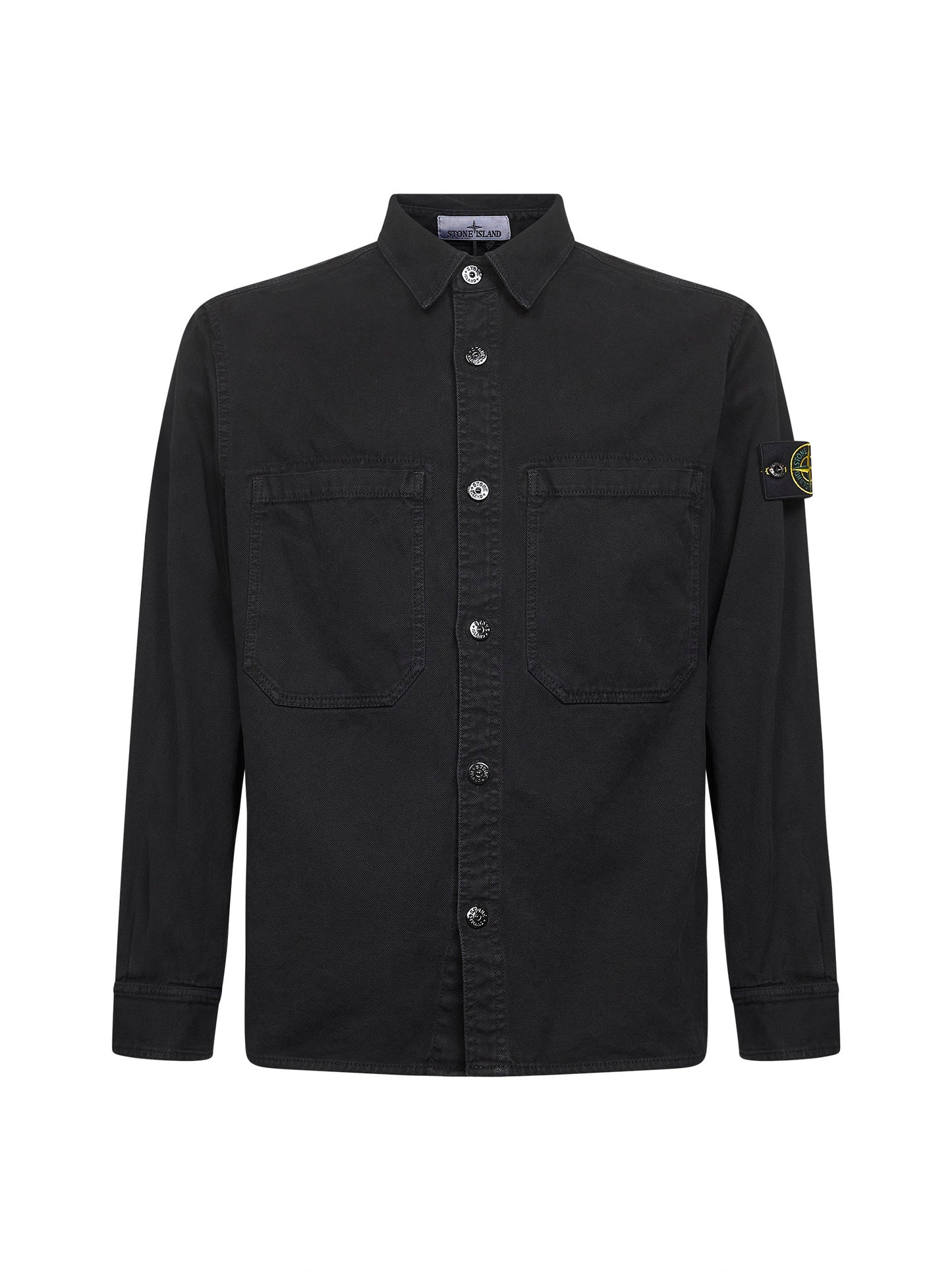 Camicia in twill di cotone nero con badge logo