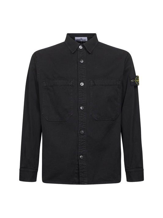 Black cotton twill logo badge shirt