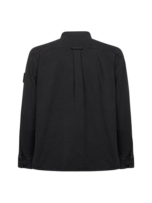 Black cotton twill logo badge shirt