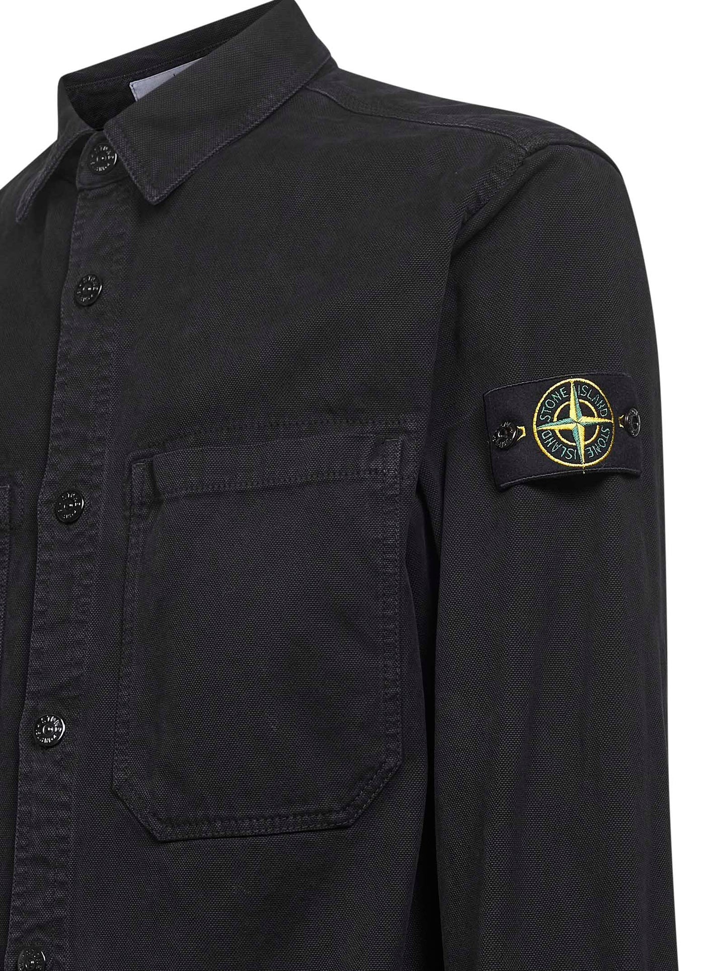 Camicia in twill di cotone nero con badge logo