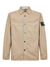 Camicia in twill di cotone beige con badge logo<BR/>