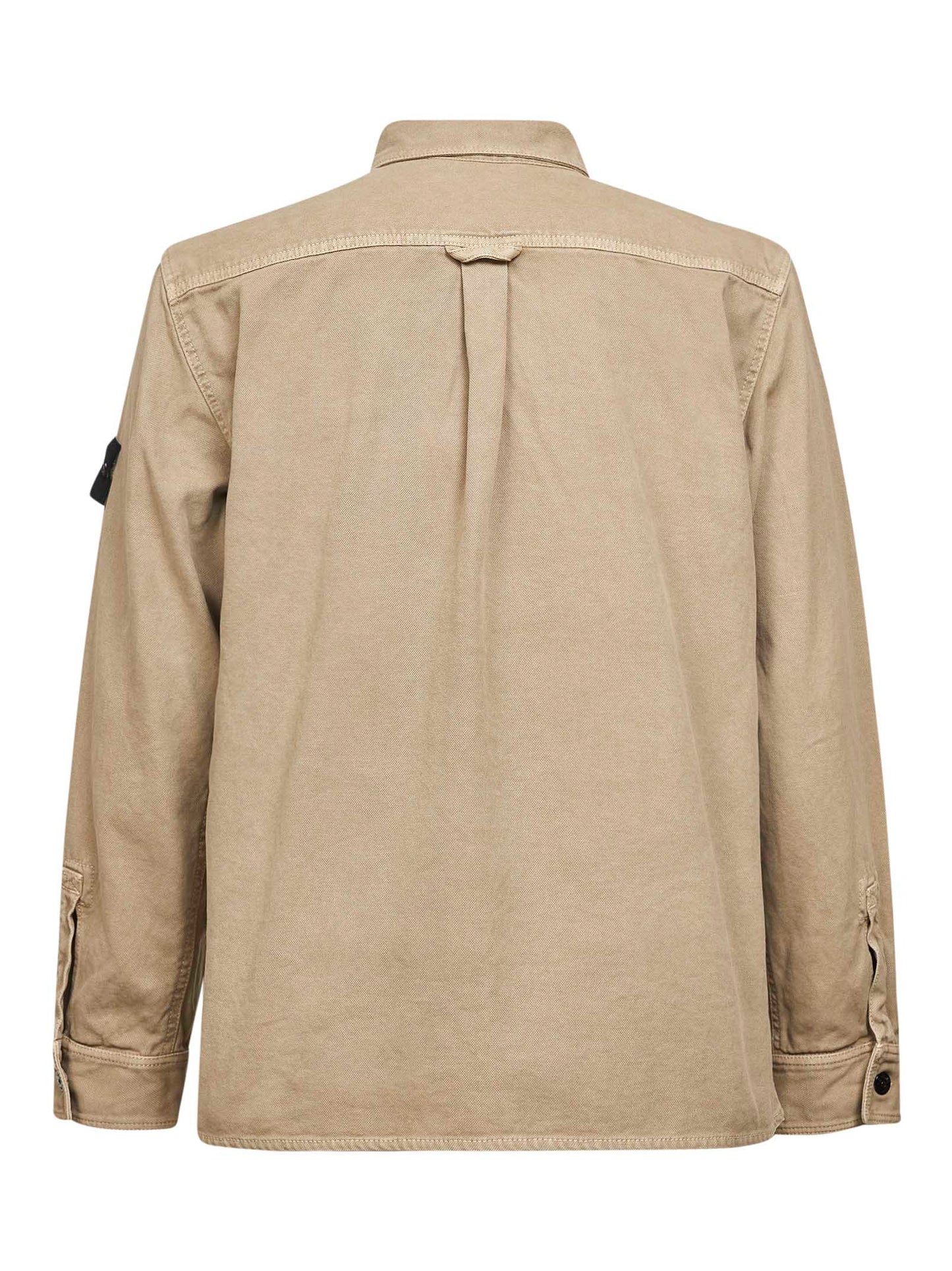 Camicia in twill di cotone beige con badge logo<BR/>