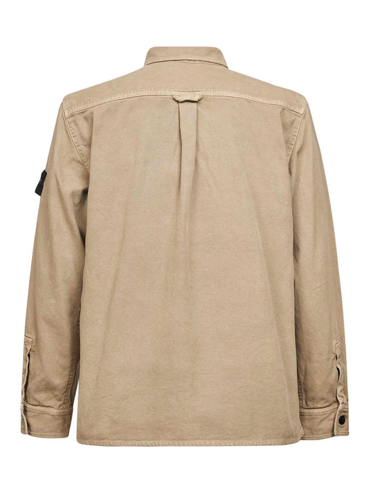 Beige cotton twill logo badge shirt