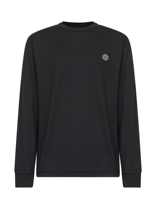 Black cotton jersey long-sleeved T-shirt