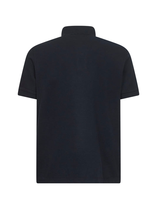Blue stretch pique Compass patch polo shirt<BR/>