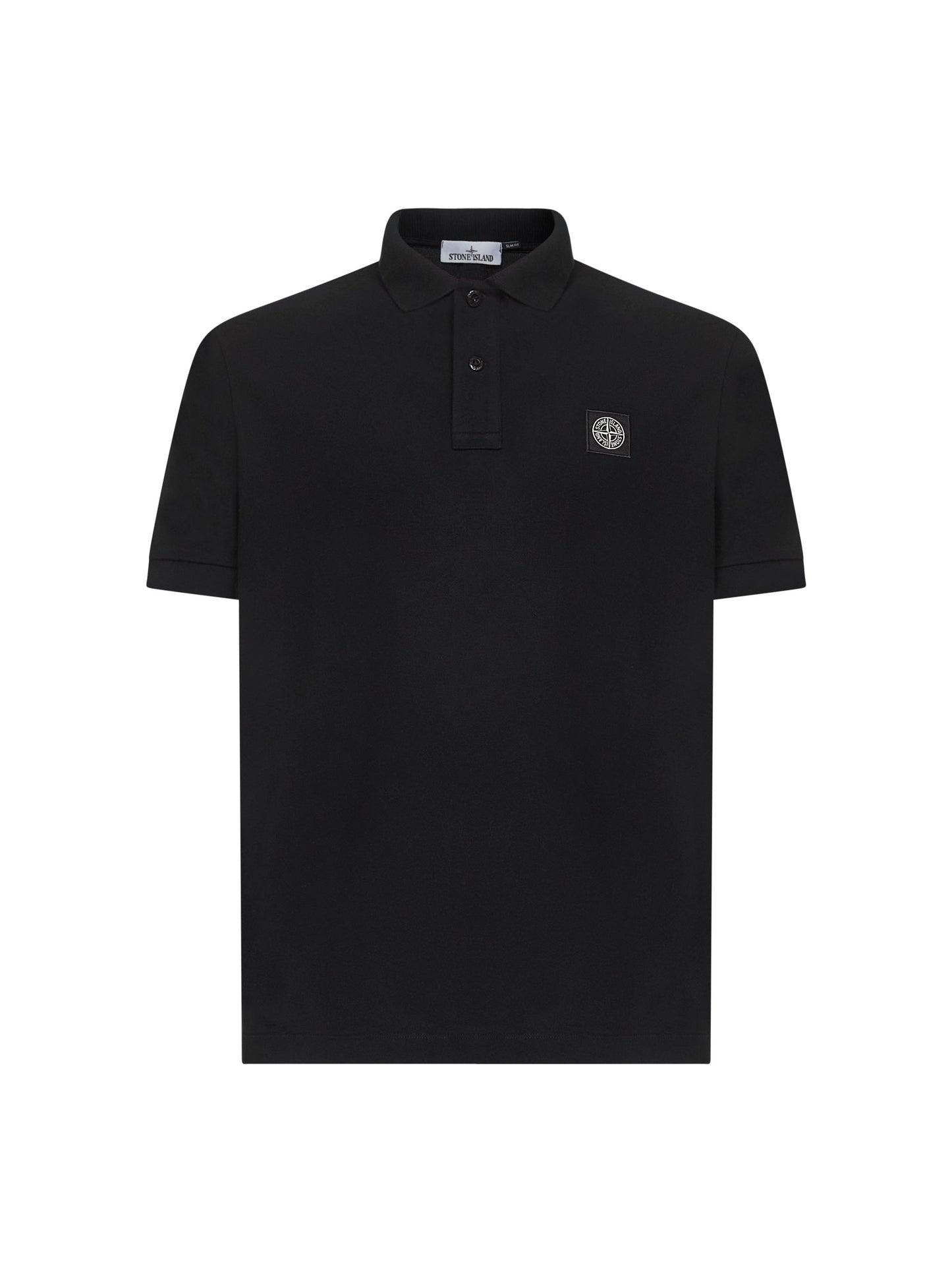 Black stretch pique Compass patch polo shirt