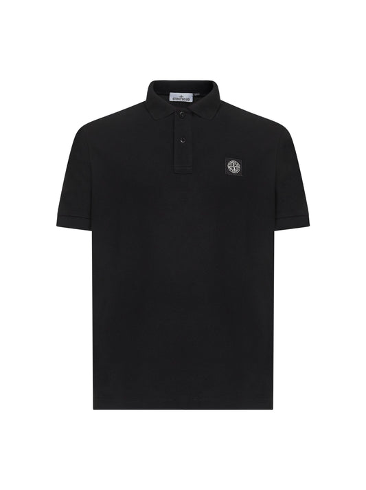 Black stretch pique Compass patch polo shirt