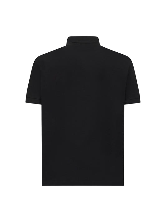 Black stretch pique Compass patch polo shirt