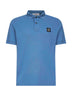 Steel blue stretch pique Compass patch polo shirt<BR/>