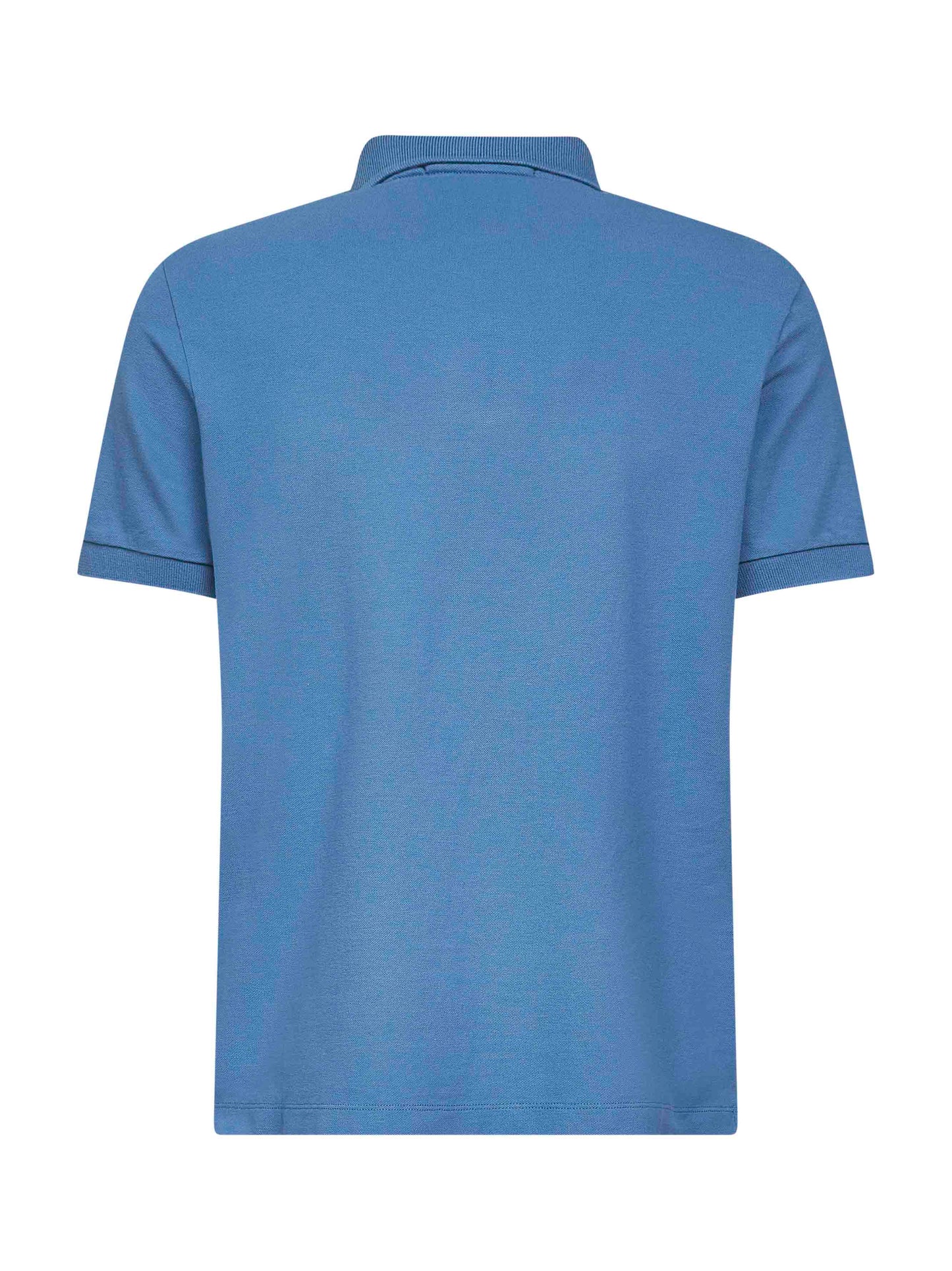 Steel blue stretch pique Compass patch polo shirt<BR/>