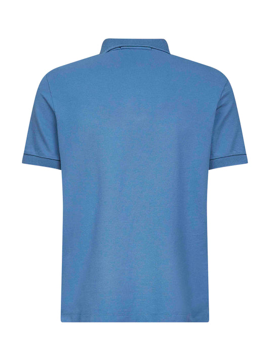 Steel blue stretch pique Compass patch polo shirt<BR/>