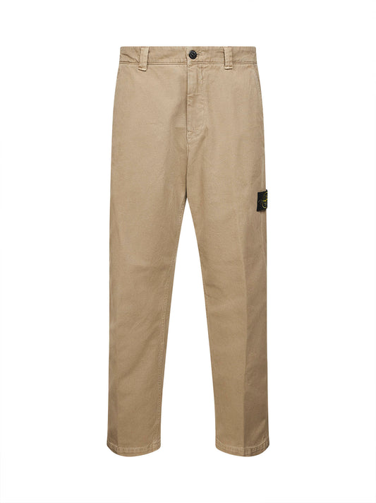 Beige cotton twill cargo trousers<BR/>