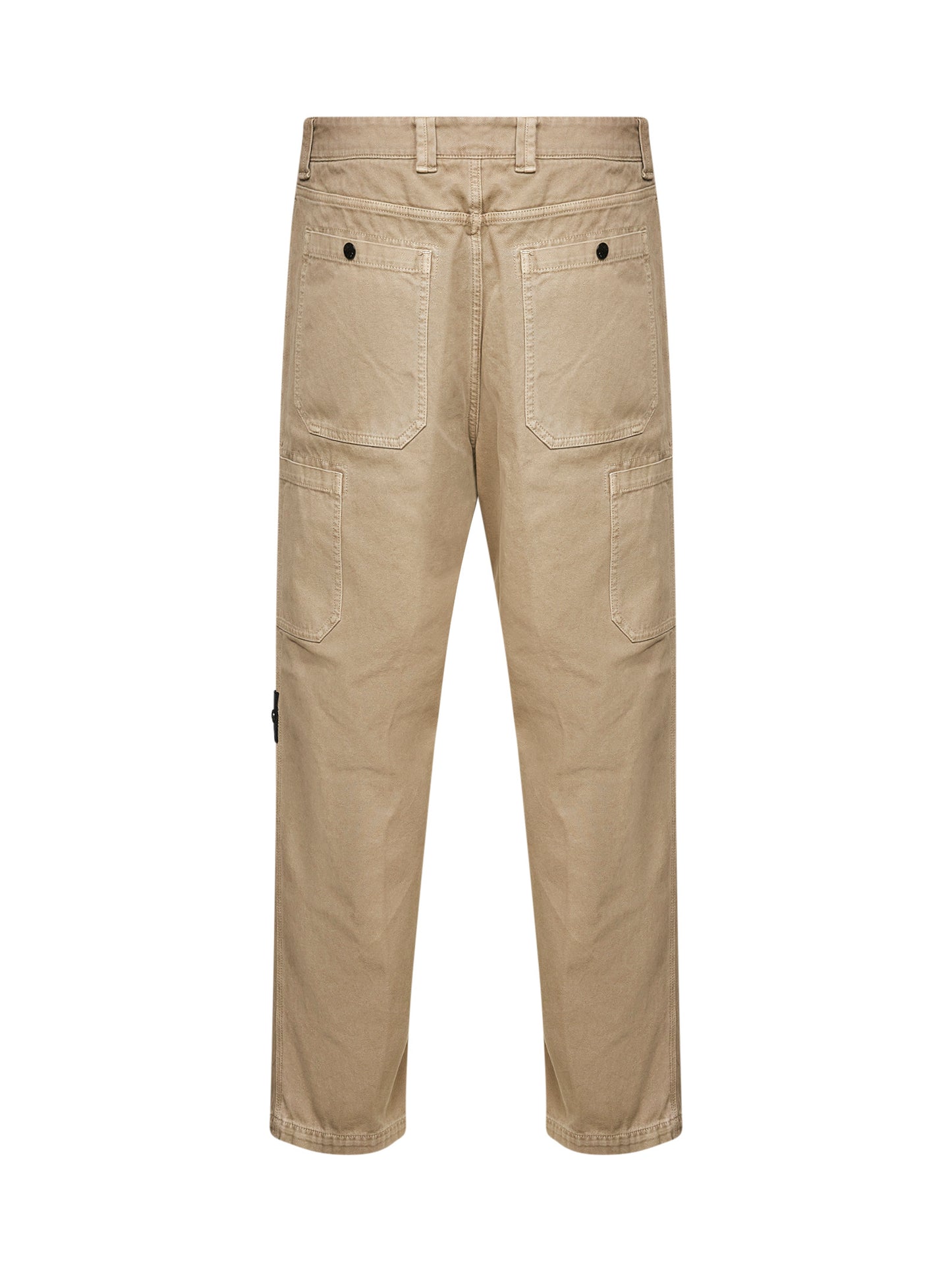 Beige cotton twill cargo trousers<BR/>