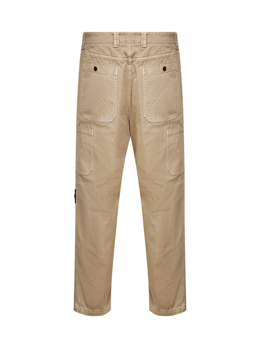 Beige cotton twill cargo trousers<BR/>