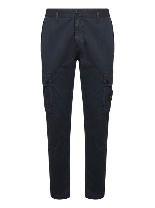 Blue stretch twill cargo trousers