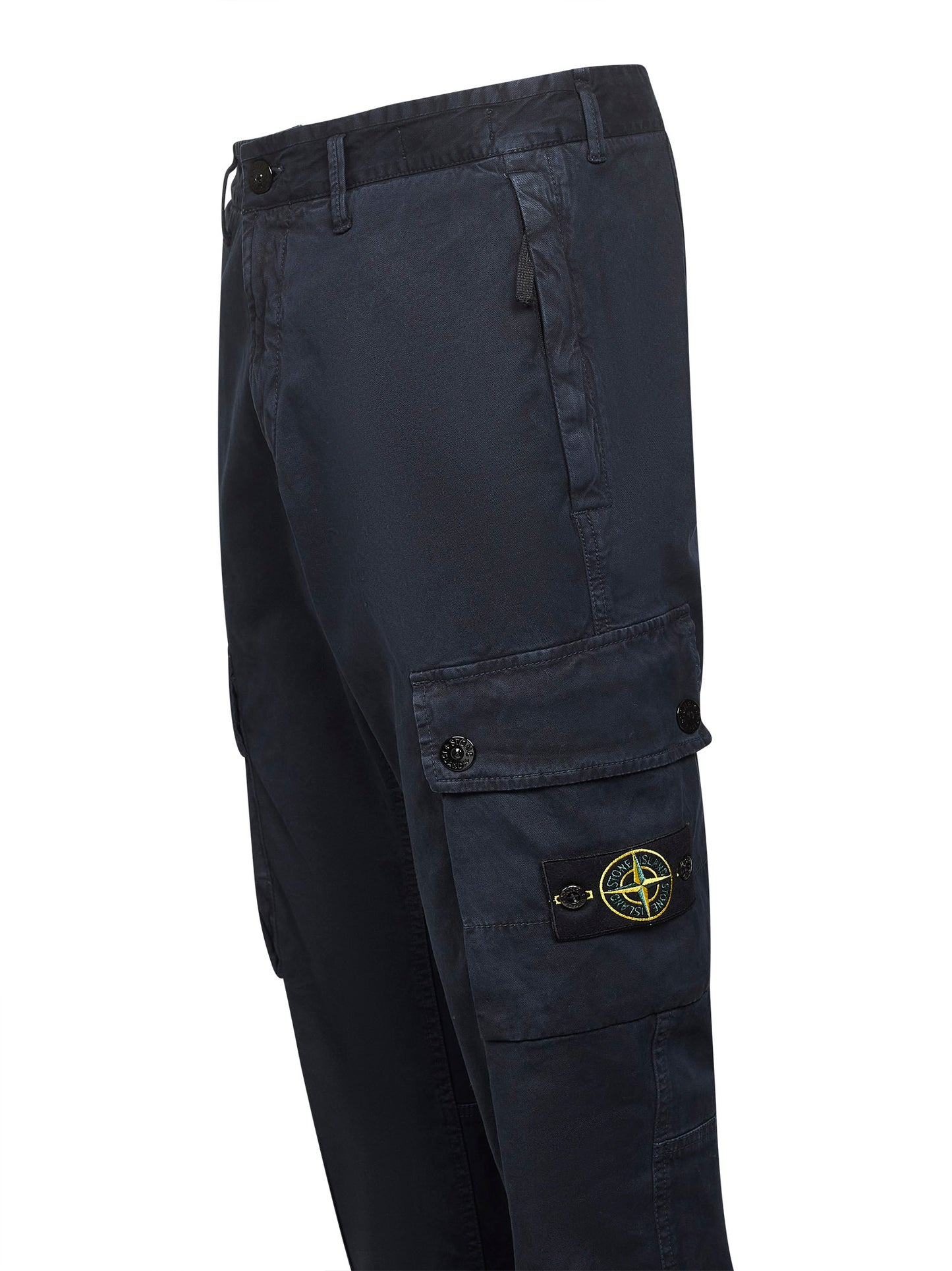 Blue stretch twill cargo trousers