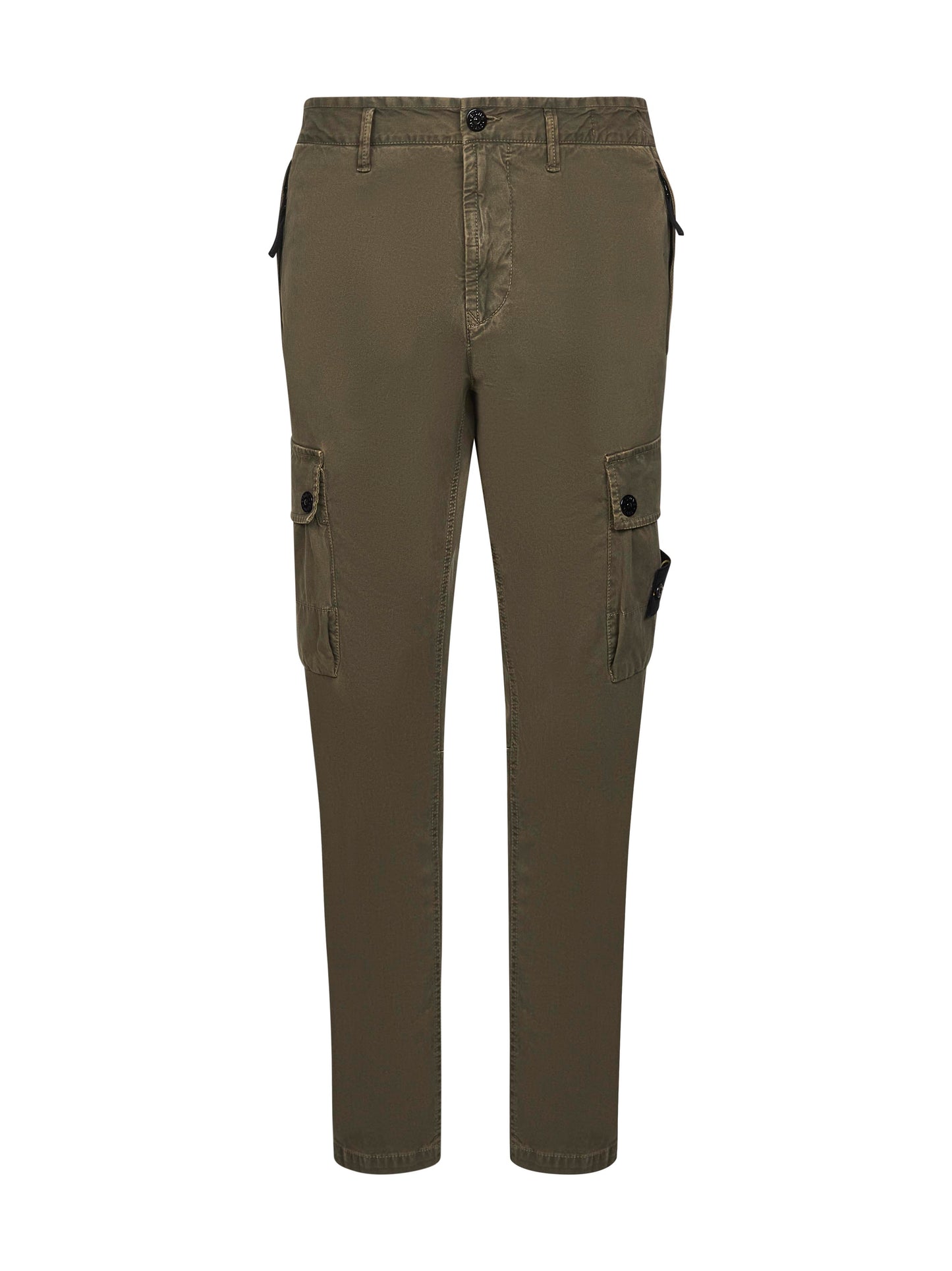Green stretch twill cargo trousers