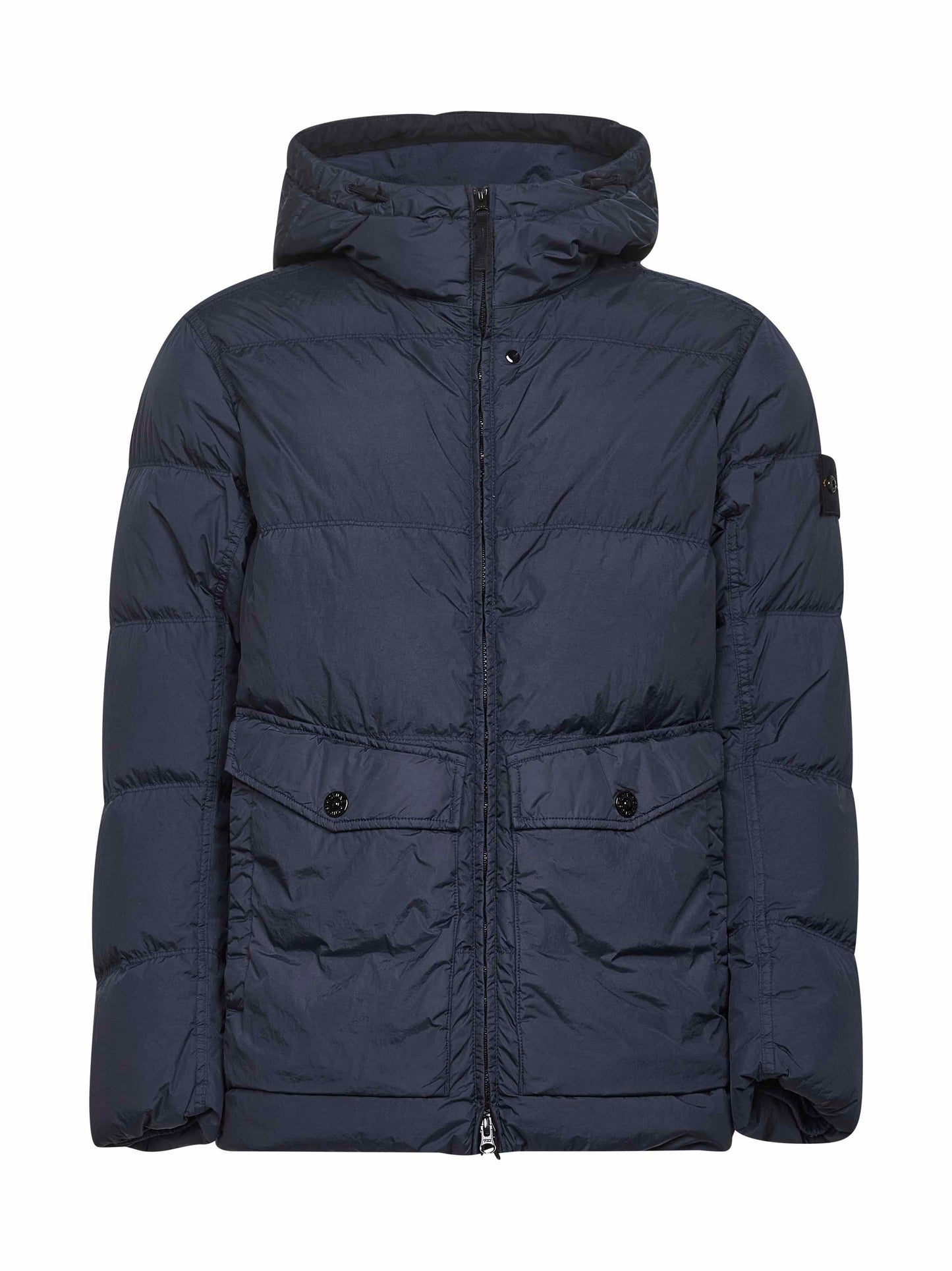 Blue recycled nylon reps hooded down jacket