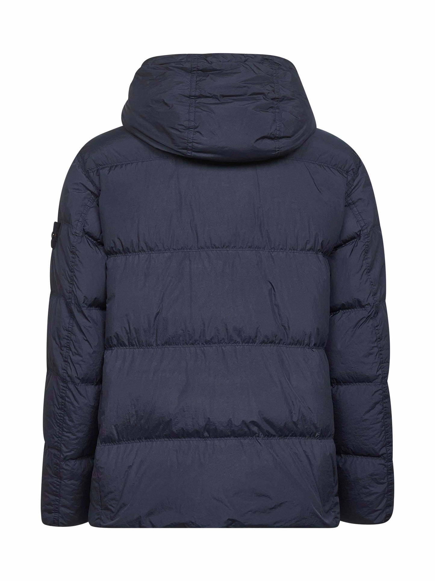 Blue recycled nylon reps hooded down jacket