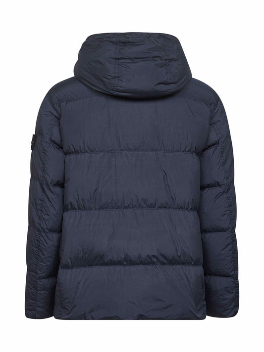 Blue recycled nylon reps hooded down jacket