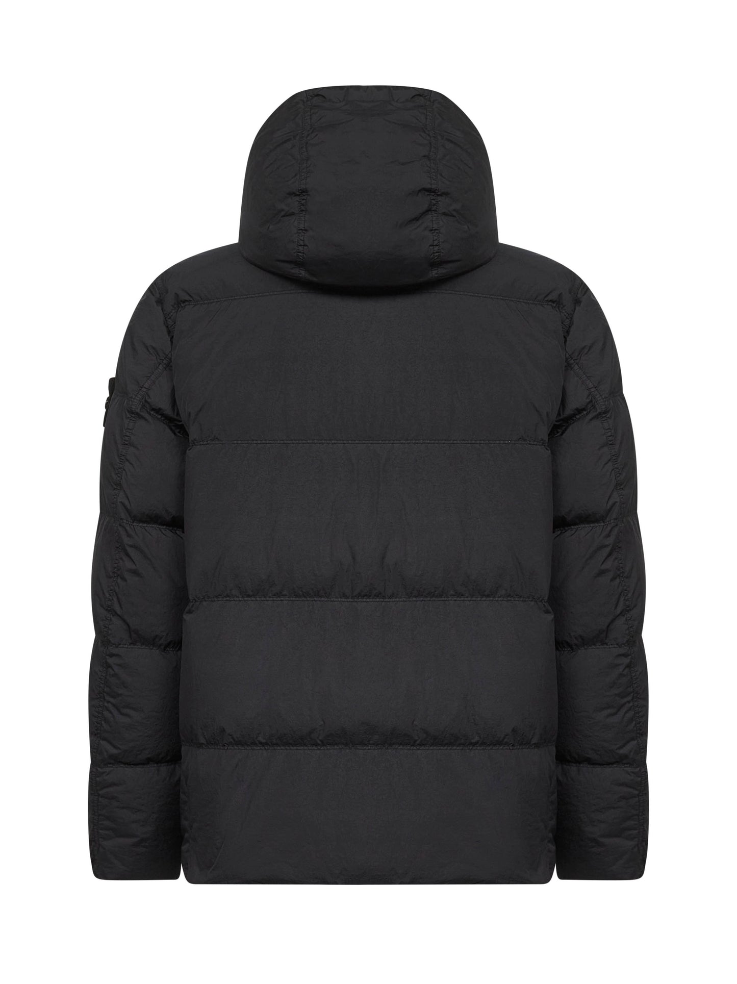 Black recycled nylon reps hooded down jacket