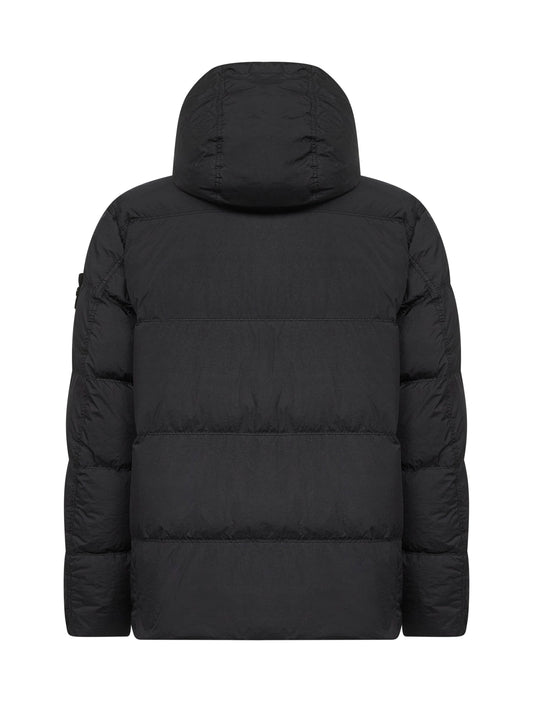 Black recycled nylon reps hooded down jacket