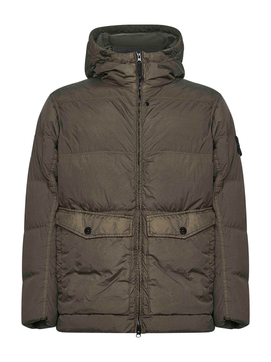 Piumino con cappuccio in reps di nylon riciclato verde