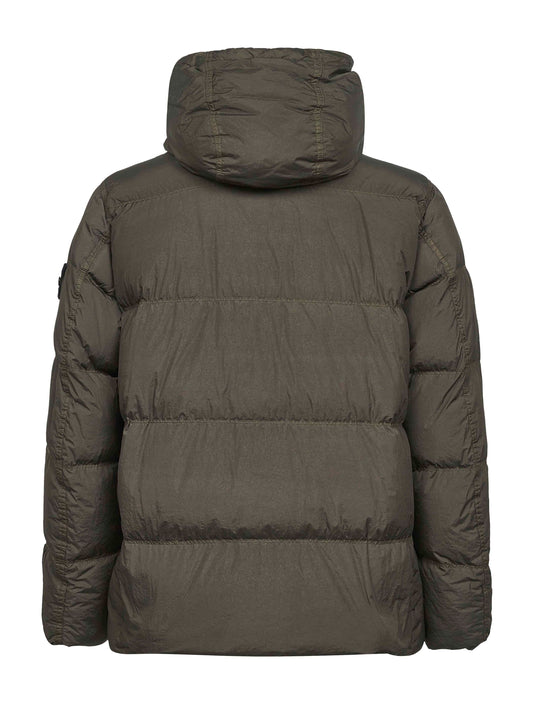 Piumino con cappuccio in reps di nylon riciclato verde