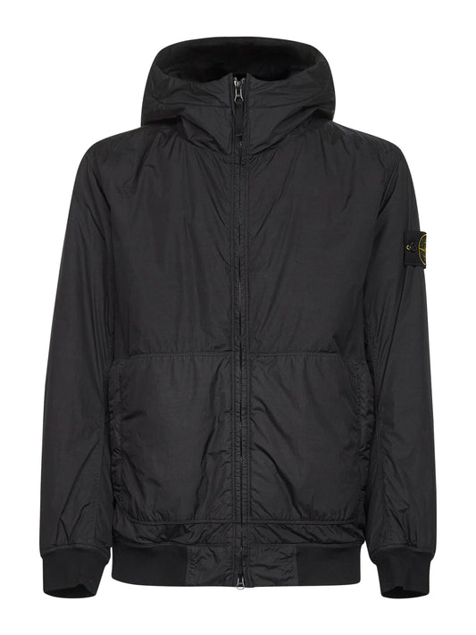 Black nylon reps padded hooded jacket