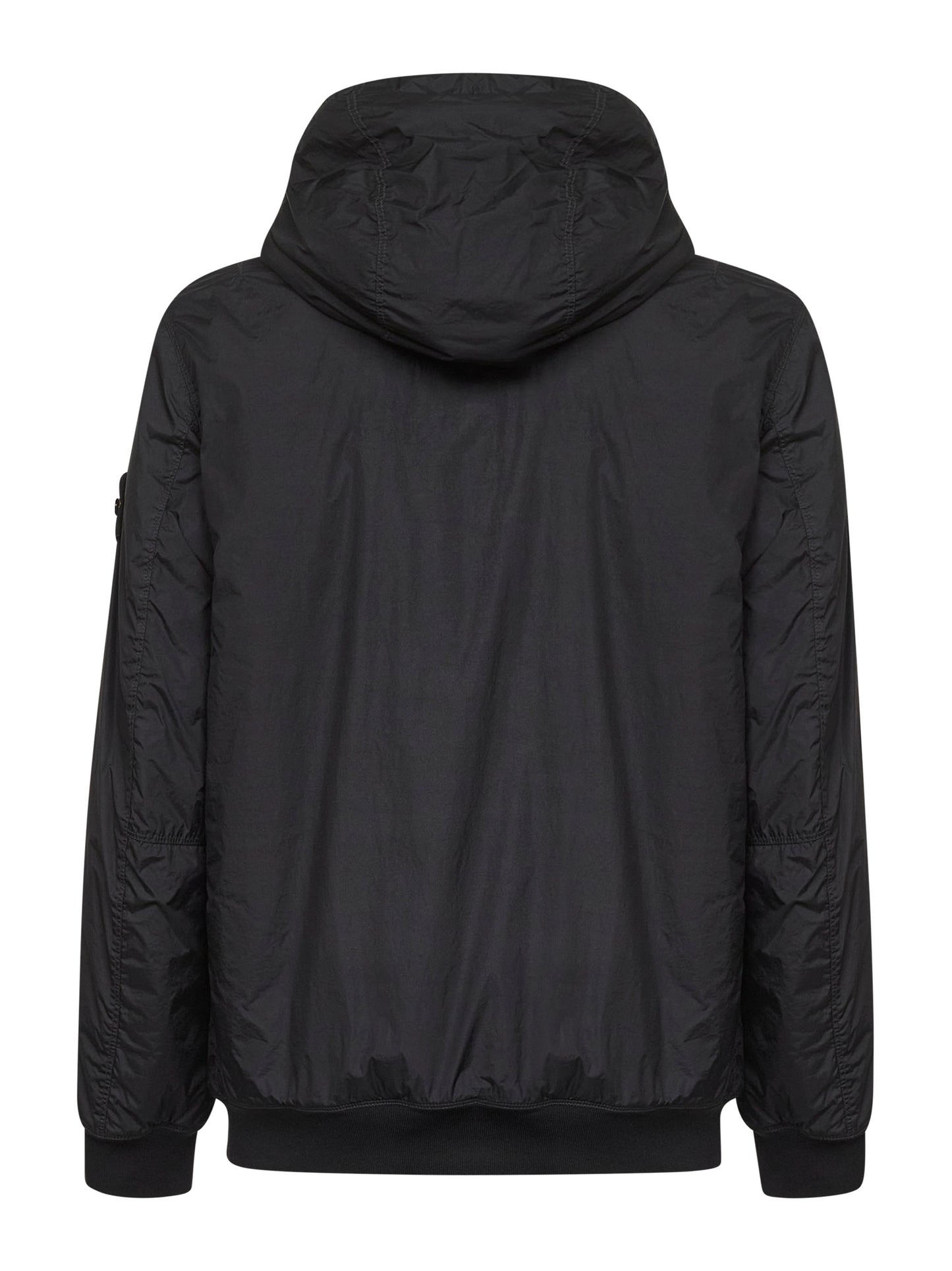 Black nylon reps padded hooded jacket