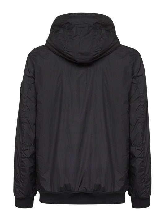 Black nylon reps padded hooded jacket