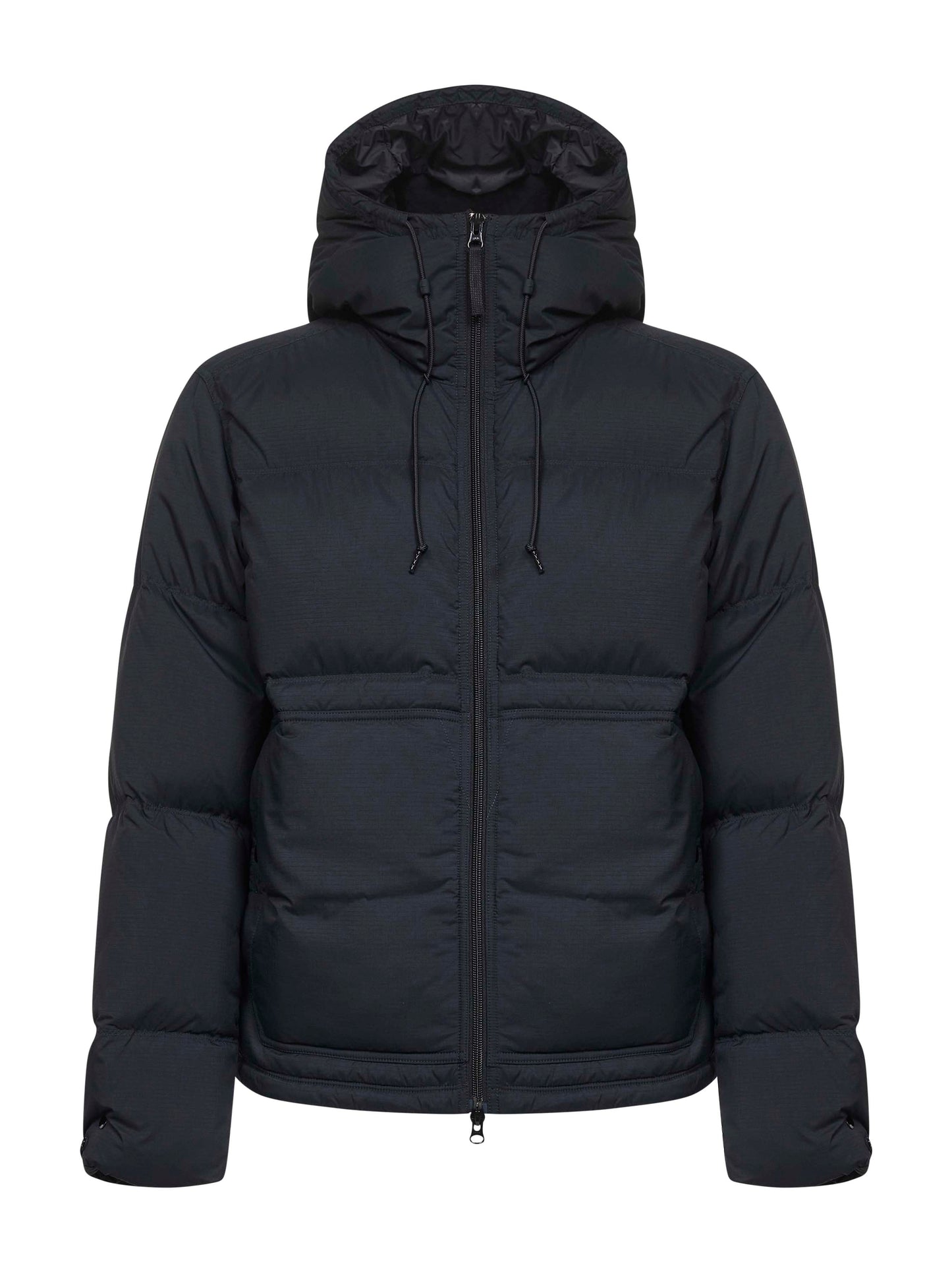 Black ripstop nylon short hooded parka