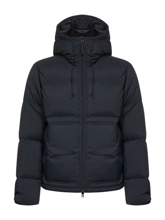 Black ripstop nylon short hooded parka