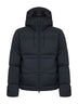 Black ripstop nylon short hooded parka