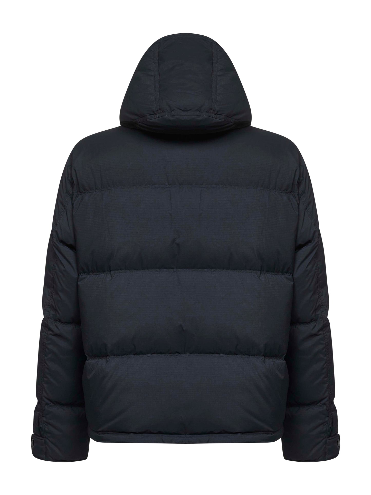 Black ripstop nylon short hooded parka