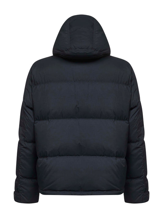 Black ripstop nylon short hooded parka