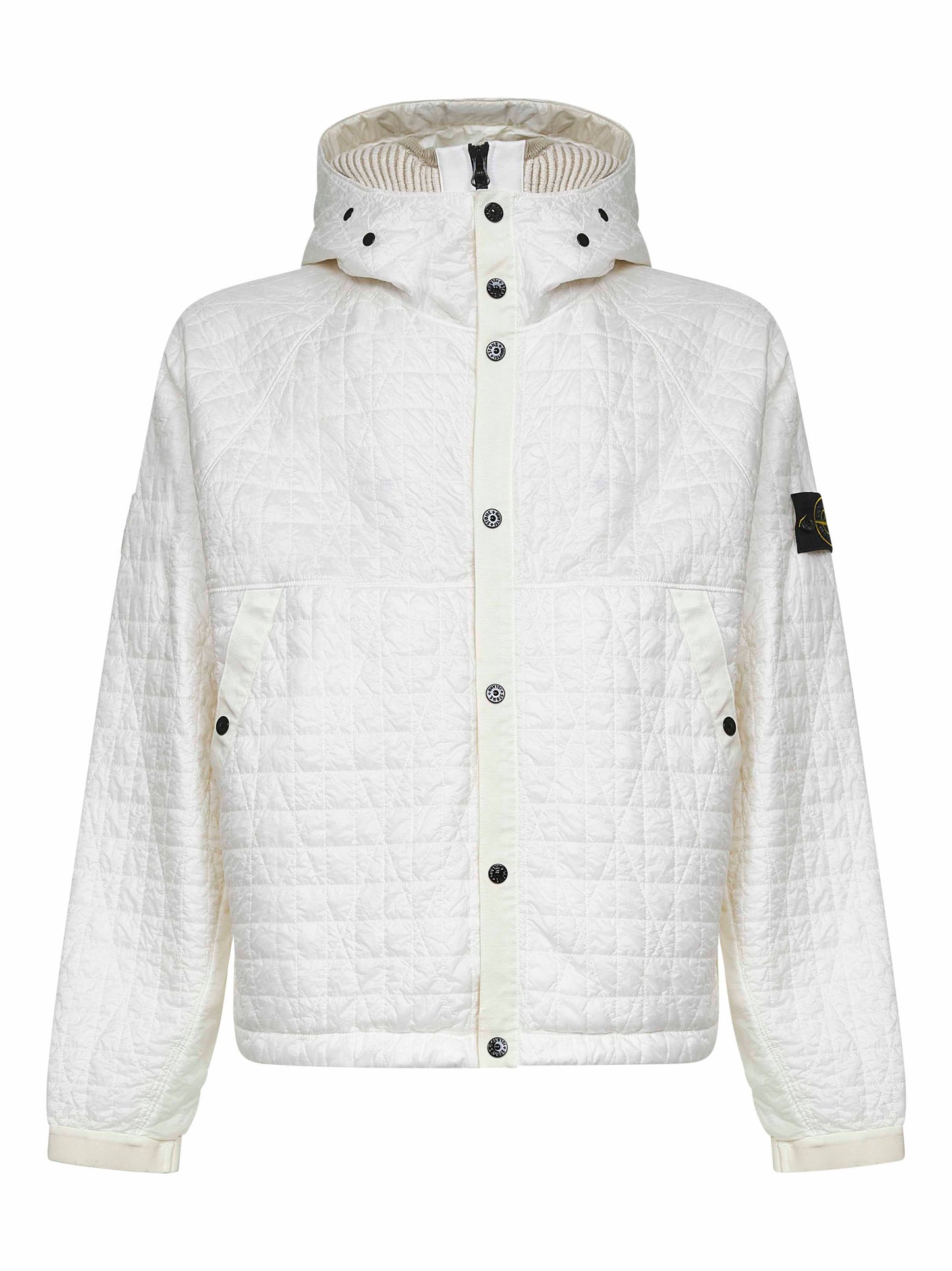 Ivory nylon rep padded hooded jacket