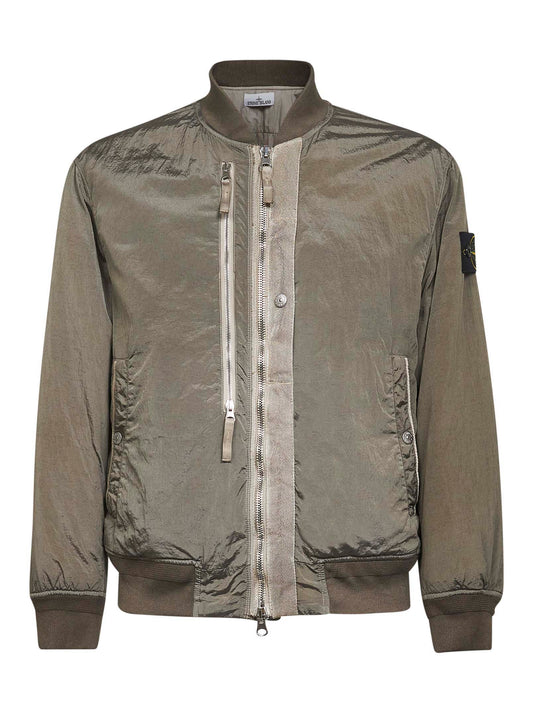 Green iridescent Nylon Metal bomber jacket