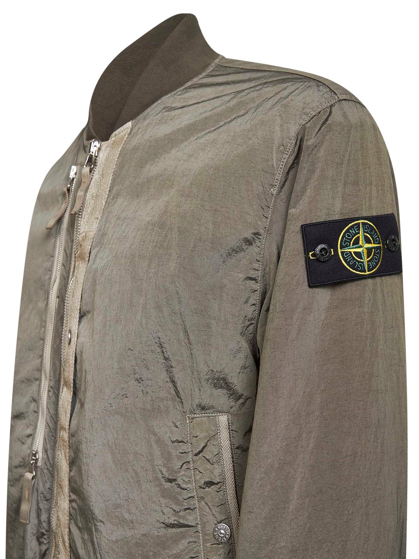 Green iridescent Nylon Metal bomber jacket